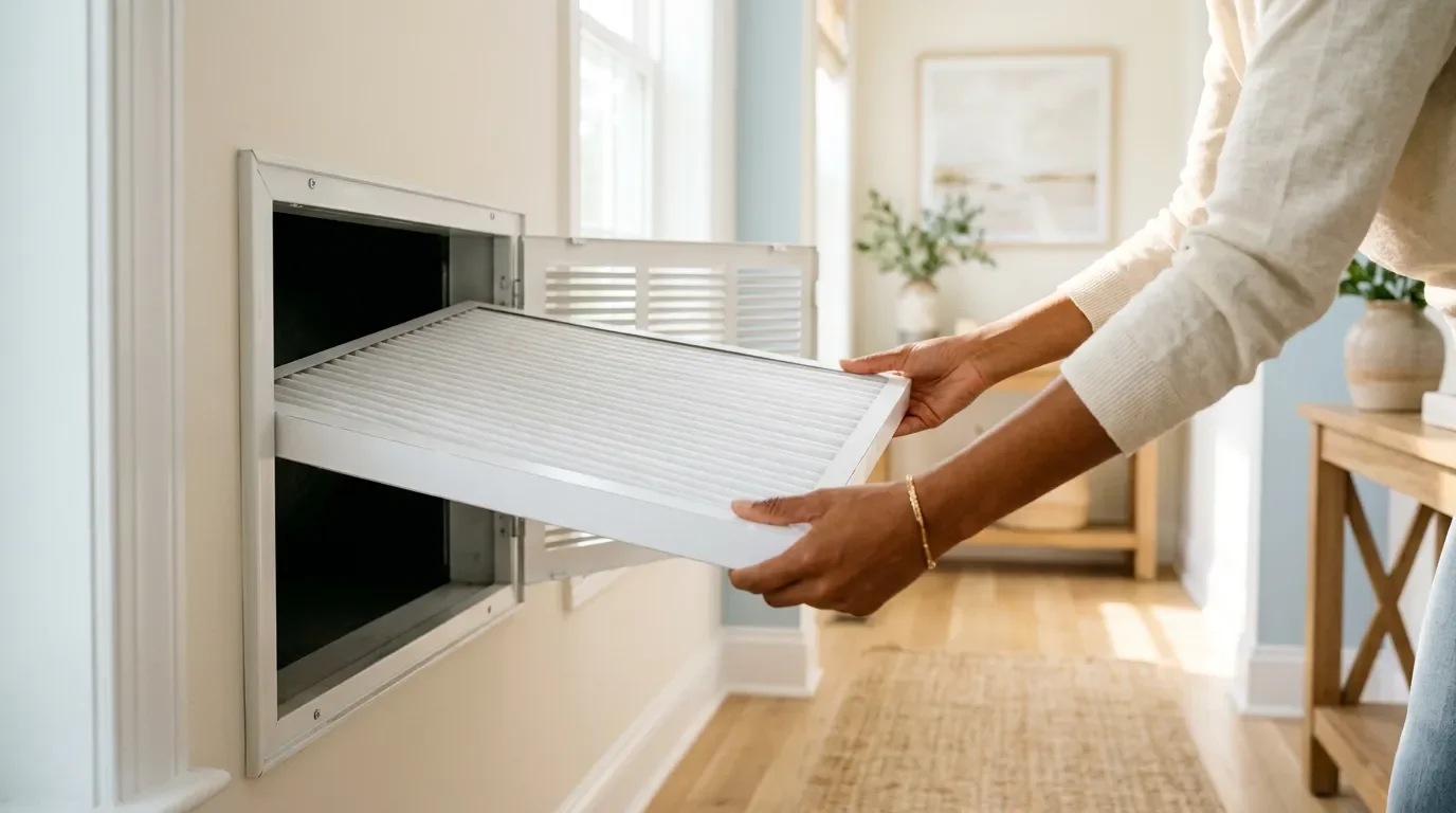 New pleated air filter being installed