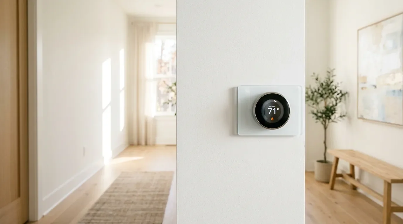 Smart thermostat on a bright wall