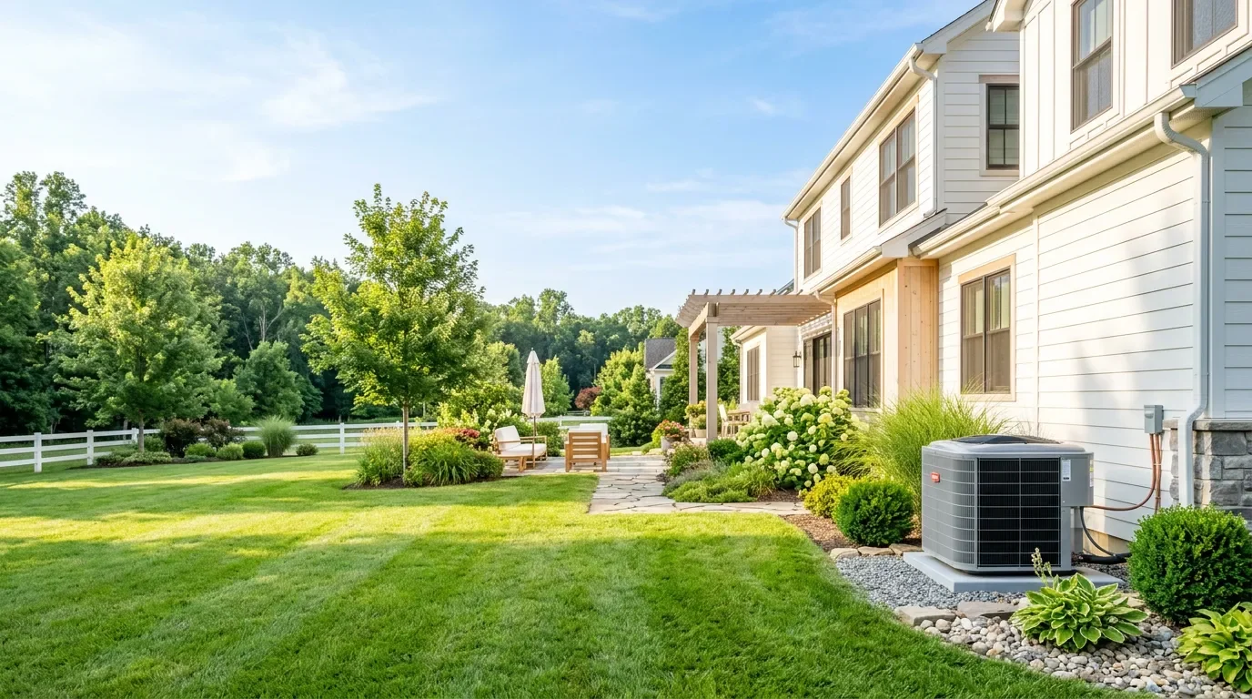 Air conditioning unit beside a bright home