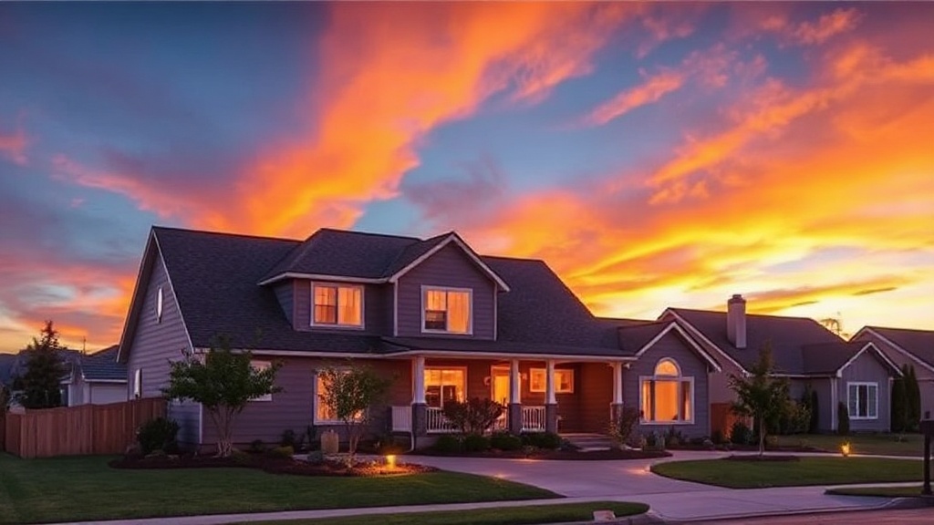 Beautiful home at sunset with modern HVAC system