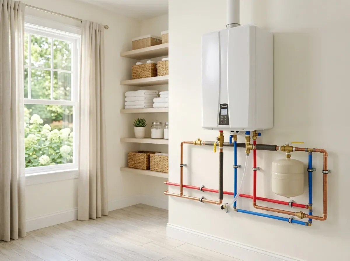 Modern tankless water heater installation
