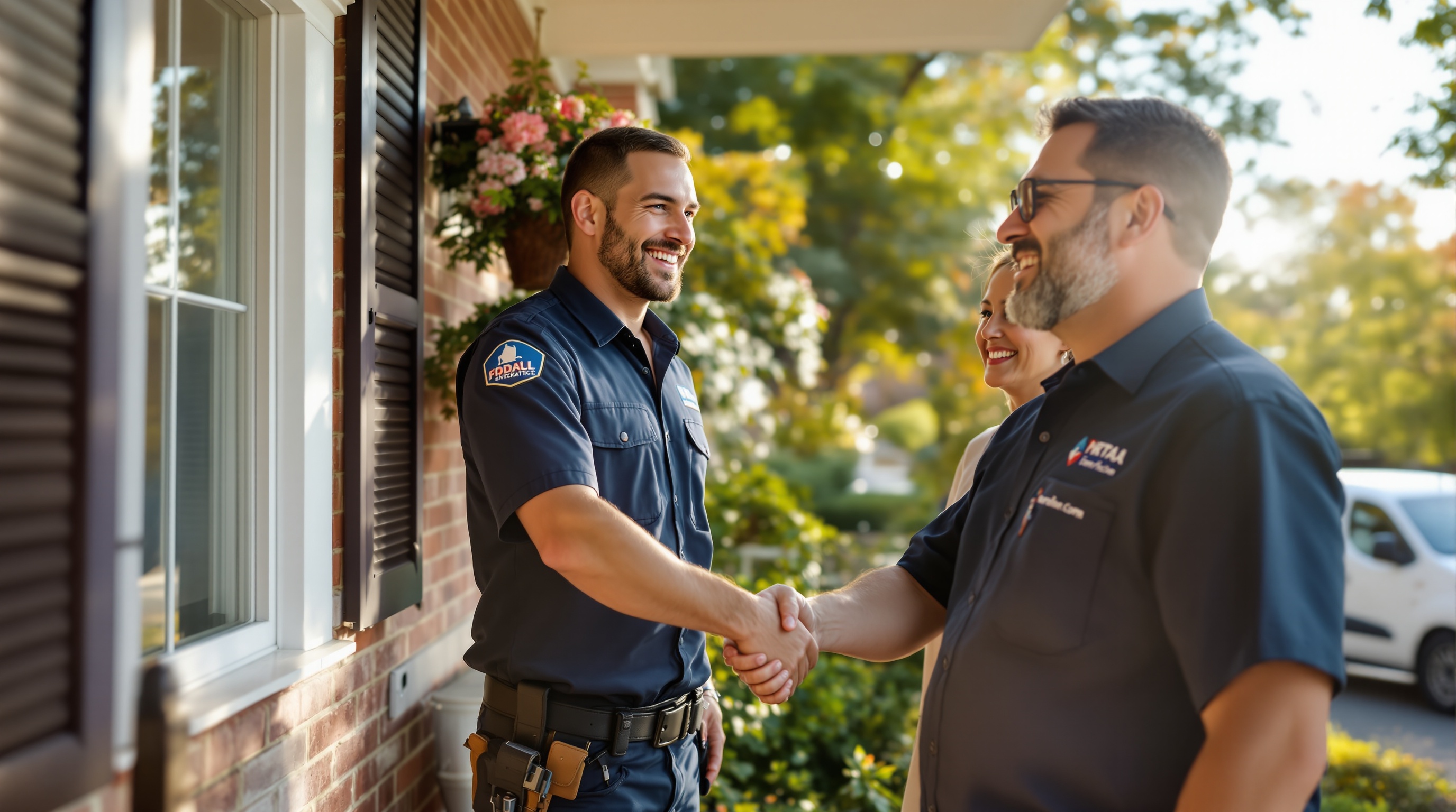A Commonwealth technician greeting a homeowner at their Northern Virginia home